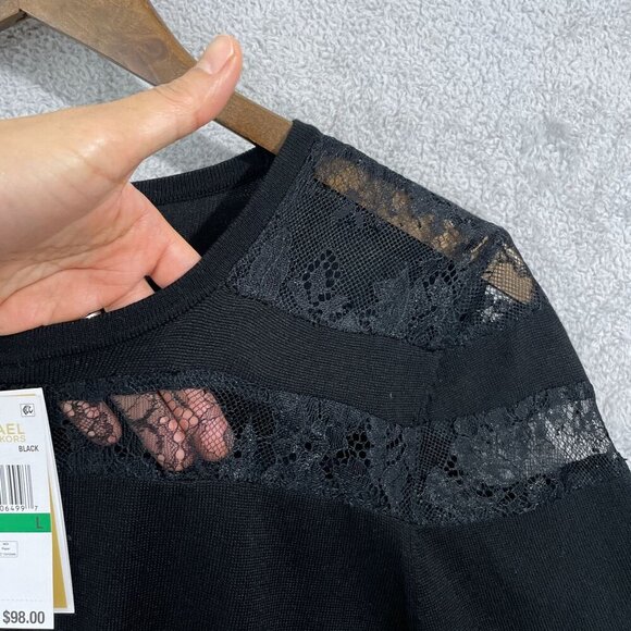 NEW Michael Kors Womens L Crewneck Lace Long sleeve Knit Top Black - Picture 8 of 9